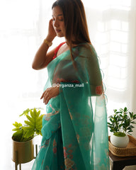 Light Flower Rama Pure Organza Saree