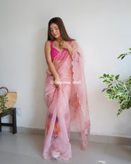 Light Flower Peach Pure Organza Saree