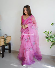 Light Flower Pink Pure Organza Saree