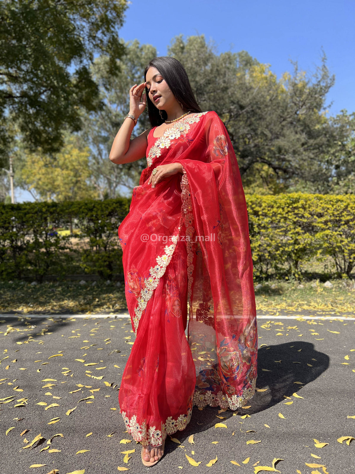 Awesome Lace Work On Bridal Red  Organza Special Saree