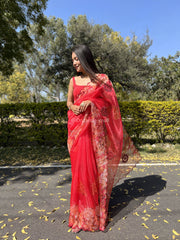 Stylish Red Organza Special Saree