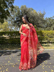 Stylish Red Organza Special Saree