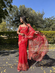 Stylish Red Organza Special Saree