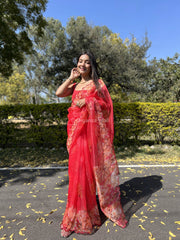 Stylish Red Organza Special Saree