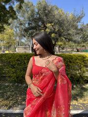 Stylish Red Organza Special Saree