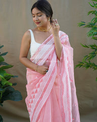 Designer pink  Embroidery Work Rich Look Saree