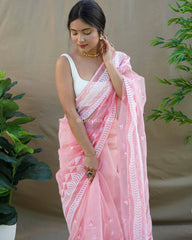 Designer pink  Embroidery Work Rich Look Saree