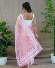 Designer pink  Embroidery Work Rich Look Saree