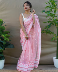 Designer pink  Embroidery Work Rich Look Saree