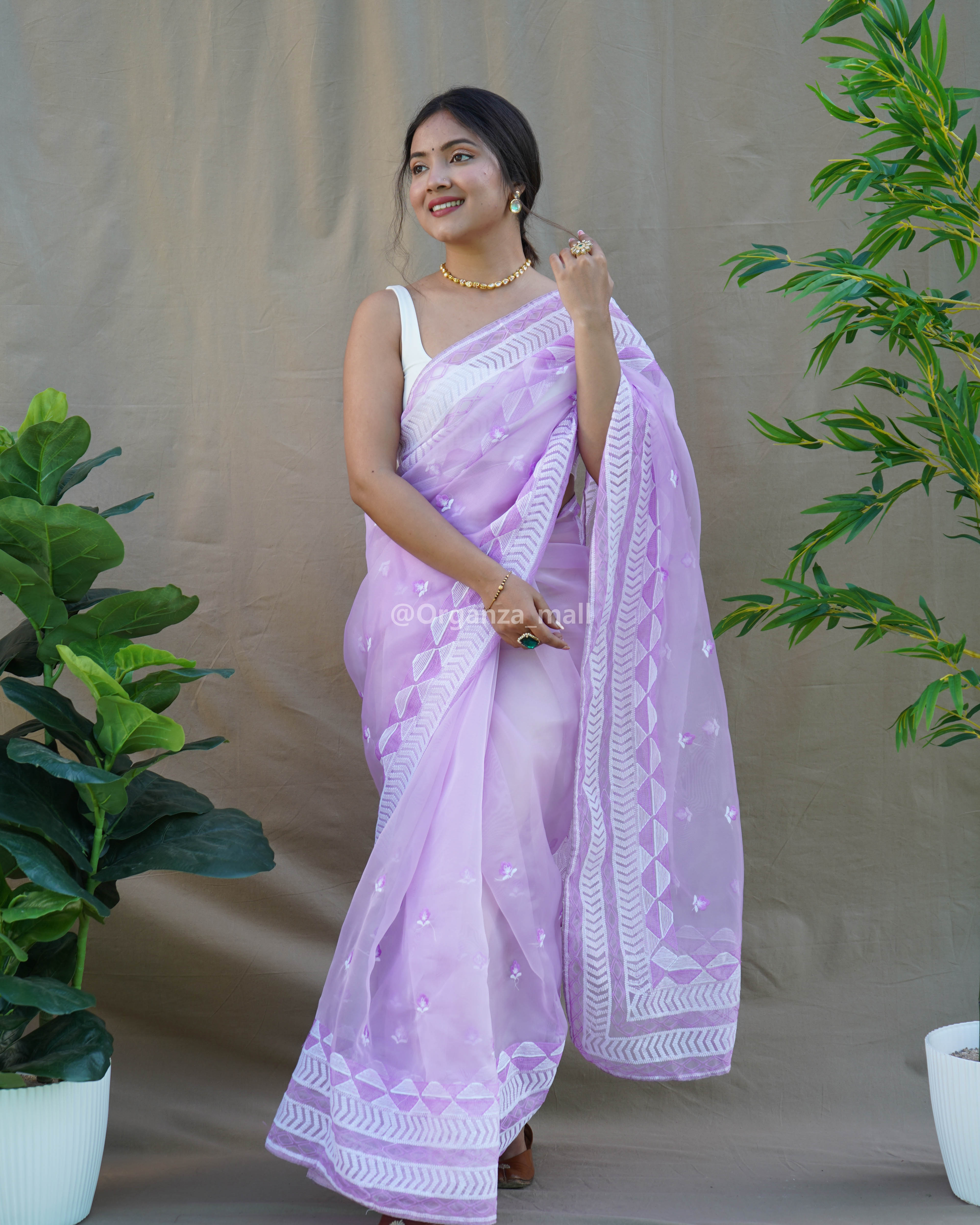 Lavender Designer Dola Silk Saree With Embroidered Blouse | Kolour