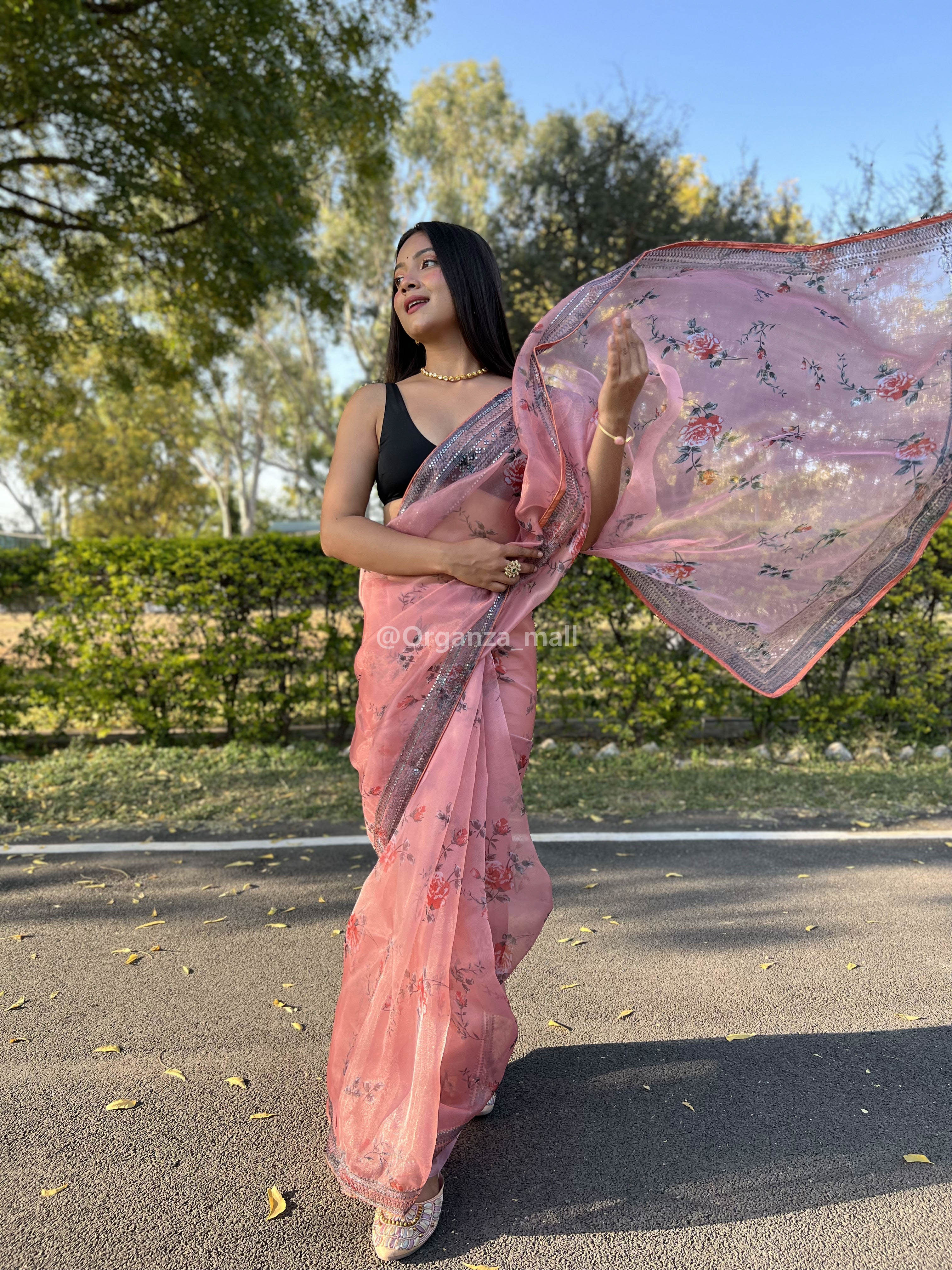 Young Woman in a Traditional Pink Saree Dress Posing Outside · Free Stock  Photo