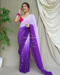 Crush Georgette Handwork Lavender Saree