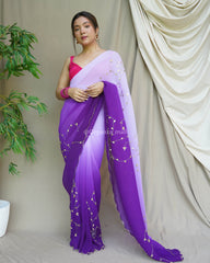 Crush Georgette Handwork Lavender Saree