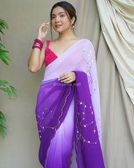 Crush Georgette Handwork Lavender Saree