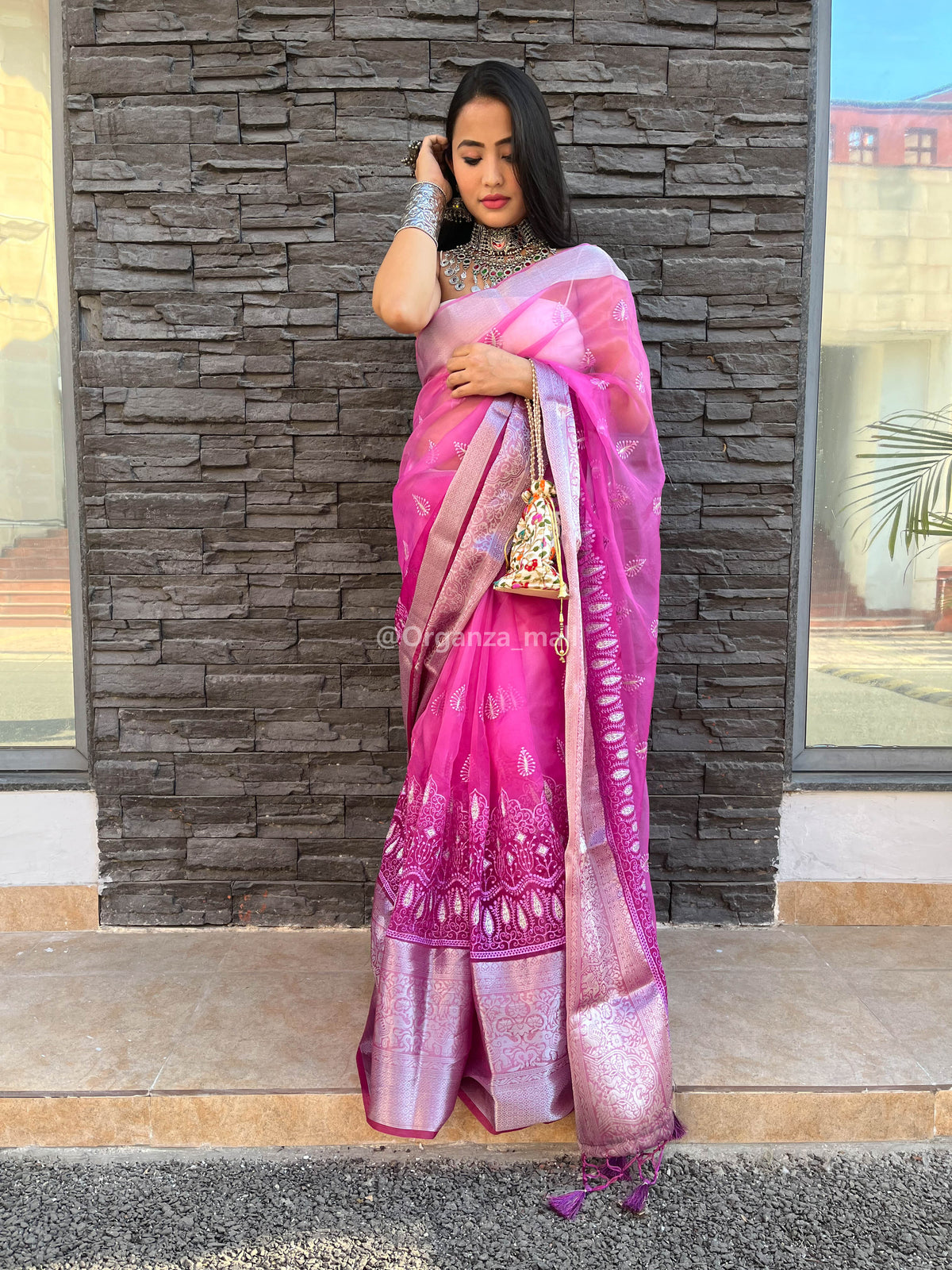 Imperial zari Worked Pure Organza Purple Saree