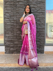 Imperial zari Worked Pure Organza Purple Saree