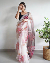 Festival Special Off White Pure Organza Saree