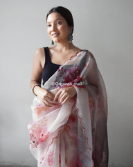 Festival Special Off White Pure Organza Saree