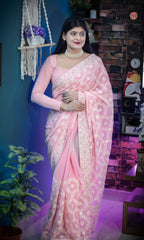 Popular Pink Georgette Embroidery Saree