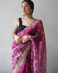 Heavy Lace & floral print Work Pink Organza Special Saree