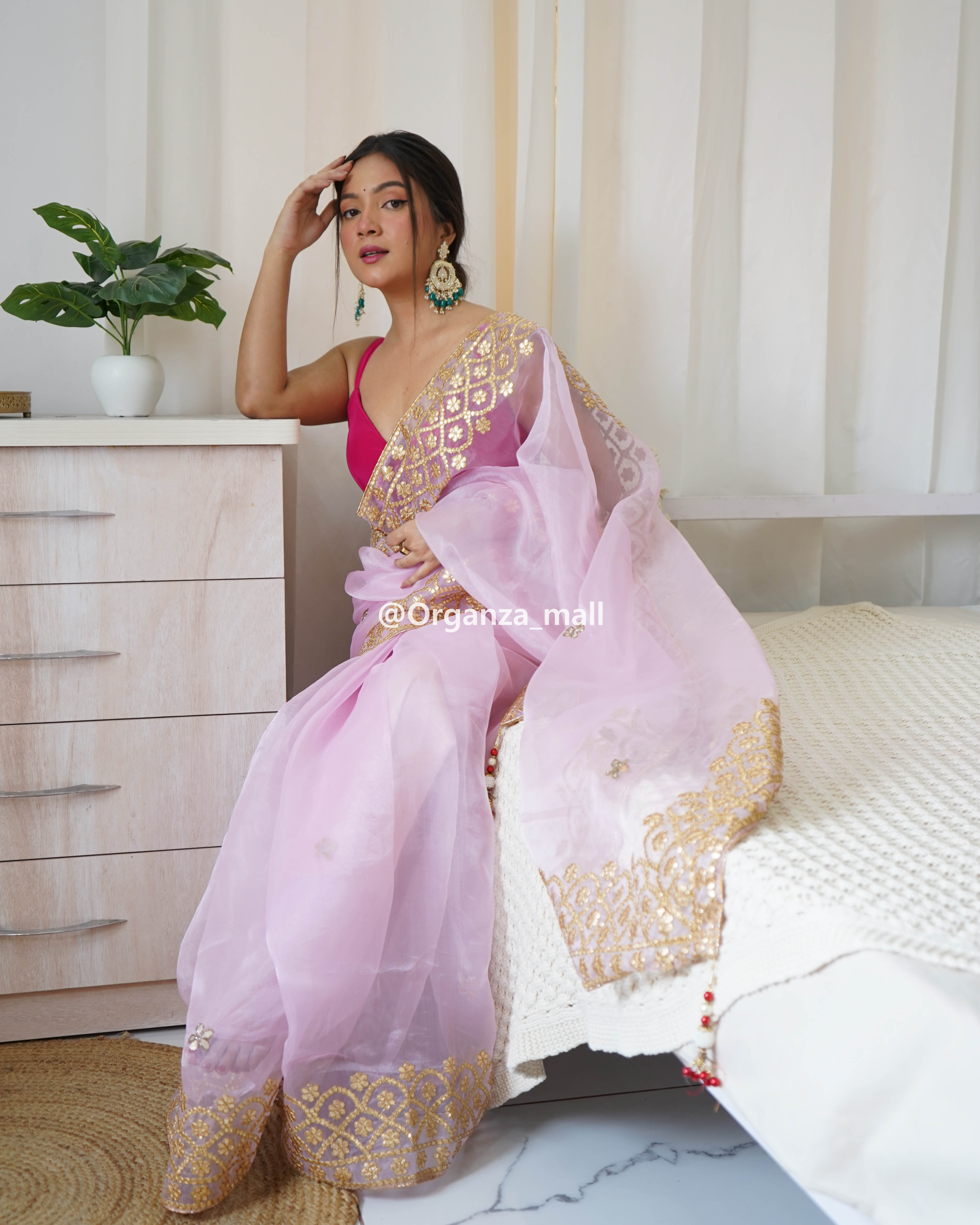 Orgenza Light Baby Pink Color Pure Organza Silk And Flower Embroidery Work  With Contrast Blouse at Rs 1699, Organza Saree