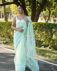 Designer Lime Green Embroidery Work Rich Look Saree