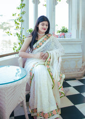 Glamorous Chikankari Worked White Pure Georgette Saree