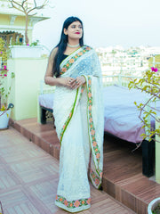 Glamorous Chikankari Worked White Pure Georgette Saree