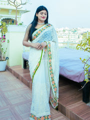 Glamorous Chikankari Worked White Pure Georgette Saree