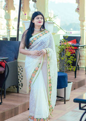 Glamorous Chikankari Worked White Pure Georgette Saree