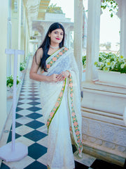 Glamorous Chikankari Worked White Pure Georgette Saree