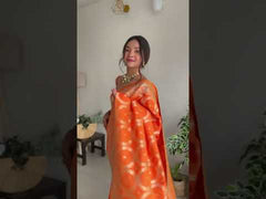 Awesome Orange Zari Worked Banarasi Saree