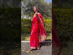 Awesome Lace Work On Bridal Red  Organza Special Saree