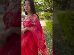 Stylish Red Organza Special Saree