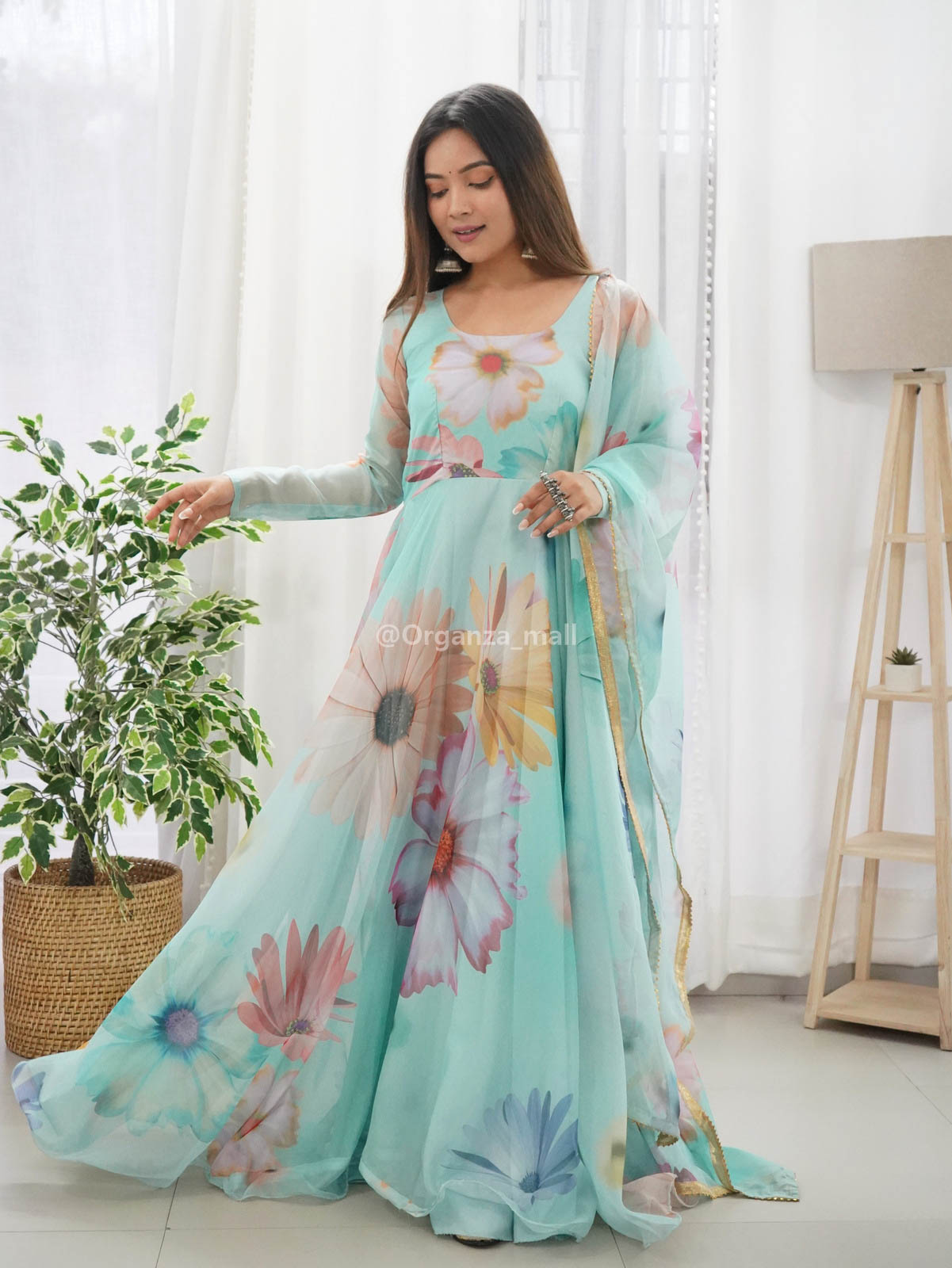 Buy KRULRIN Women's Floral Print Georgette Round Neck Short Sleeve  Lightweight Anarkali Gown (135-Black-Large) at Amazon.in