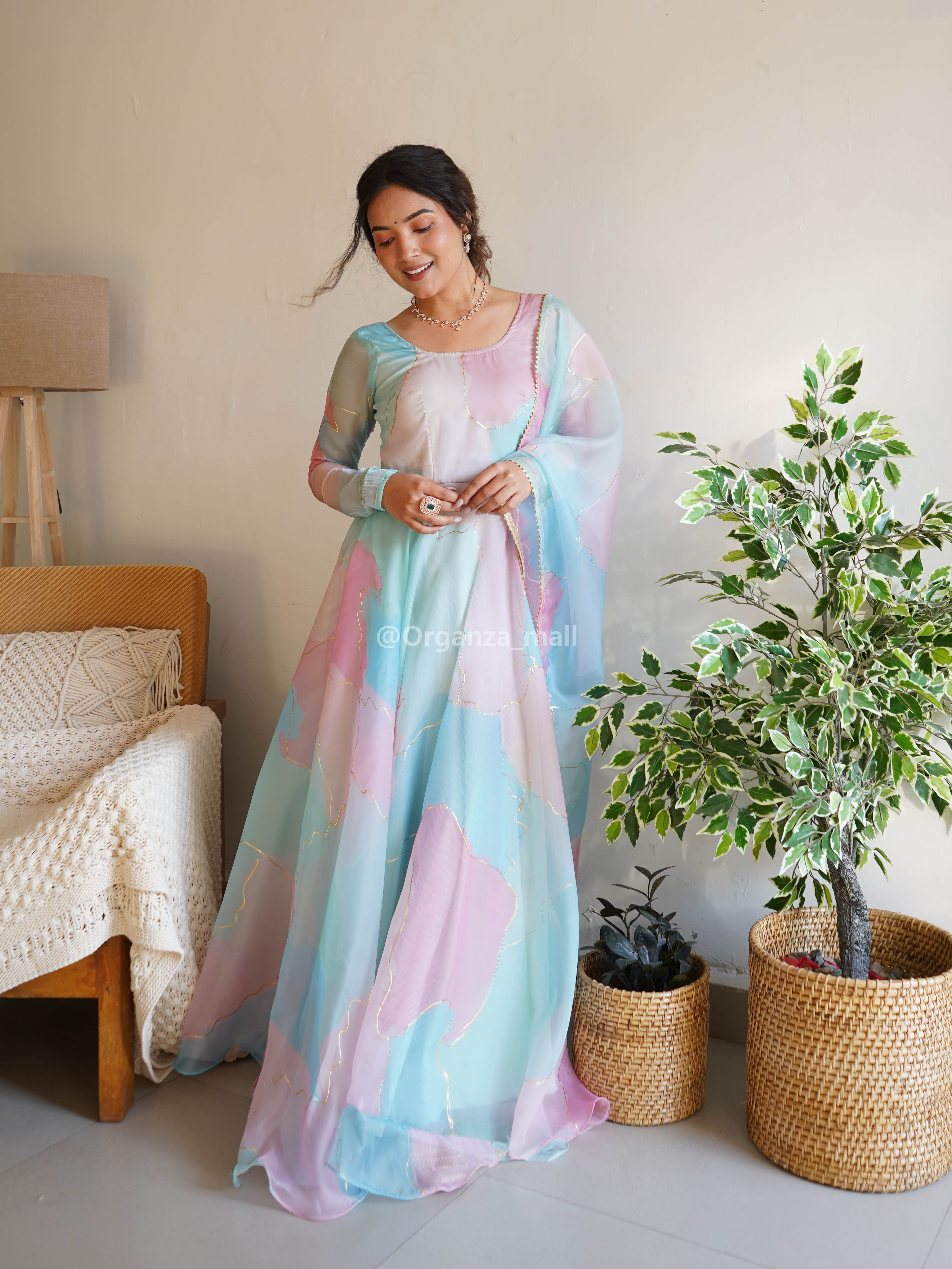 rainbow organza dress Buy Women's Fashion: Sky Blue Rainbow Organza Silk Printed Anarkali Gown (2XL, Floor-Length) at Amazon.in