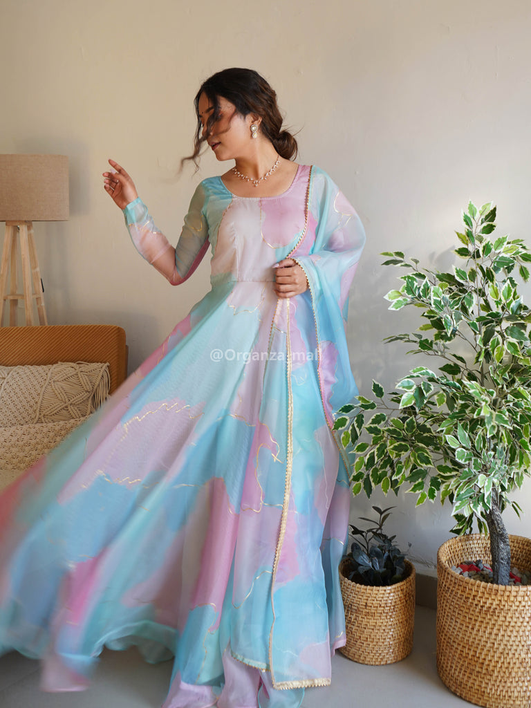 Light Rabba Rainbow Color Pure Organza Printed Anarkali Gown – Organza Mall